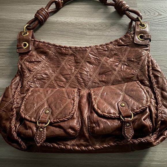 Isabella Fiore Brown Leather Quilted Shoulder Bag Many Pockets Mint Condition - Picture 4 of 11